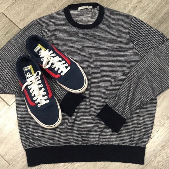 VINCE Navy & White Striped Wool & Cashmere size XL - Picture 2 of 13